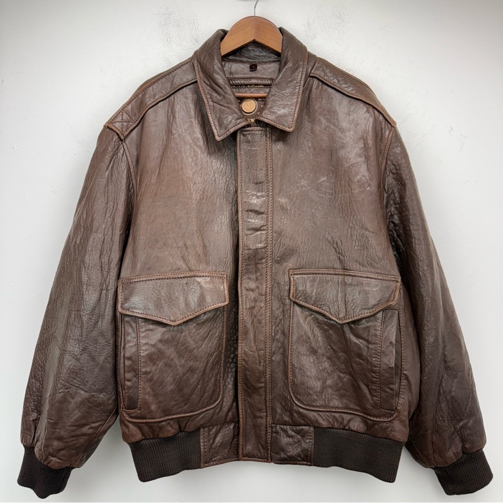Marc New York size XL Men’s Brown Leather Full Zip Bomber Jacket